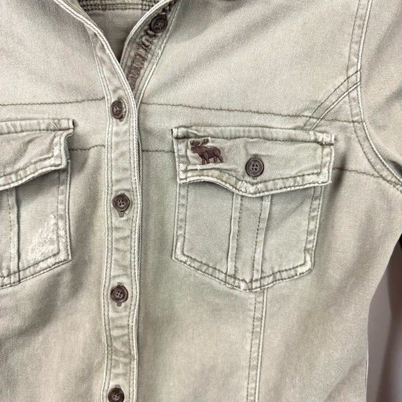 Abercrombie & Fitch Kids Girls Sz M 8/10 Olive Green Button Up Flannel Shirt Y2K - Picture 2 of 11